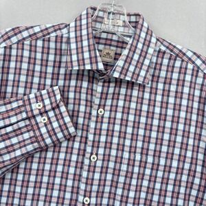 Peter Millar Shirt Mens Large Blue Red Plaid Button Down Long Sleeve Tartan